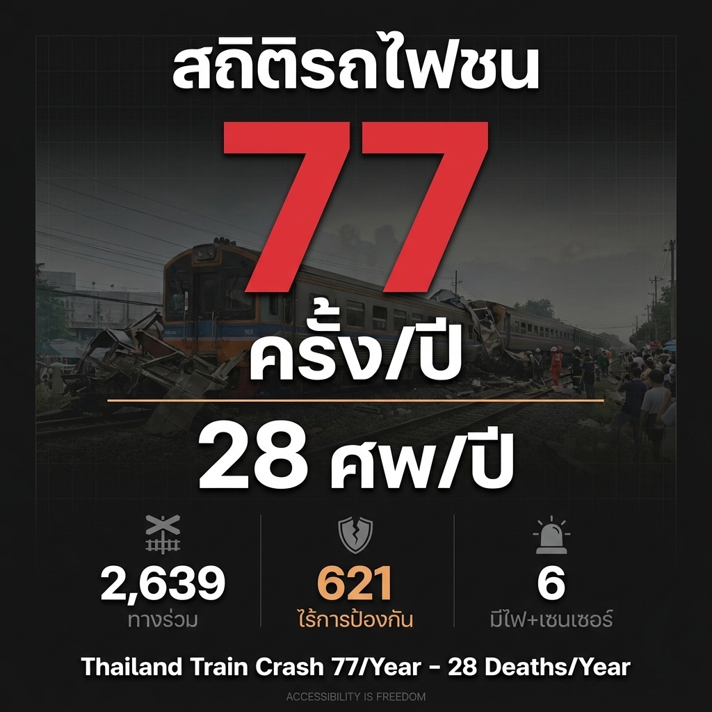 เปิดสถิติรถไฟชนบนทางร่วม – 77 ครั้ง/ปี เสียชีวิต 28 ศพ/ปี!!!